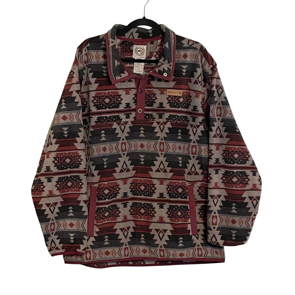 Cinch Mens Aztec Southwestern Fleece Pullover Quarter Snap Burgundy XL Western